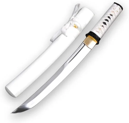 Miniatura 10 de Katana corta de espiga completa de acero al carbono Samurai japonés Tanto de acero al carbono