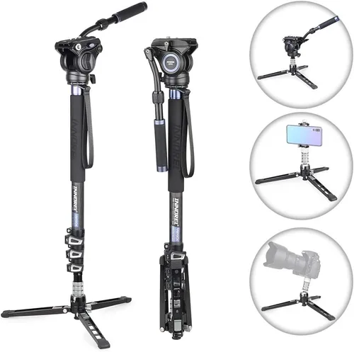 VM70CK Kit de monopie de fibra de carbono - VM70CK Profesional Cabeza de fluido hidráulico Monopod extraíble Soporte de trípode de viaje