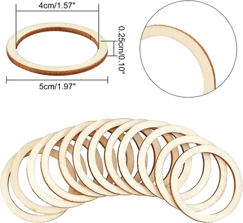 Miniatura 2 de NBEADS 100 piezas de madera sin terminar de 1.96 pulgadas con forma de anillos, adornos circulares, rebanadas de madera en blanco para pintura