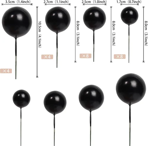 Miniatura 2 de 24 piezas de adornos para pastel con bolas, adornos para cupcakes, bolas de espuma con forma de pastel, púas de pastel con forma de bola, globos