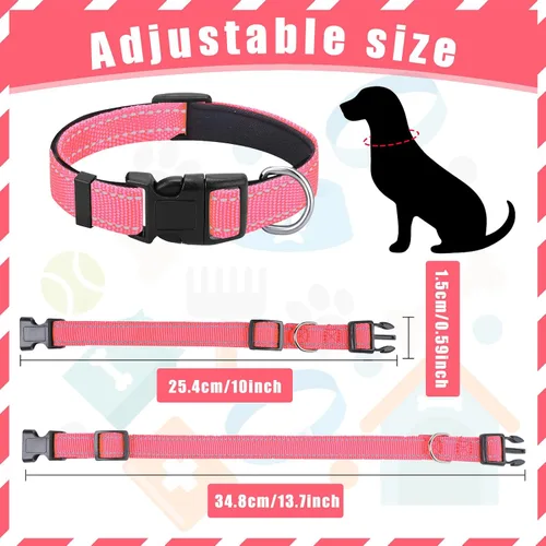 Miniatura 2 de 6 piezas de collar reflectante para perro, suave, acolchado, transpirable, ajustable, de nailon para mascotas, con hebilla de bloqueo de seguridad