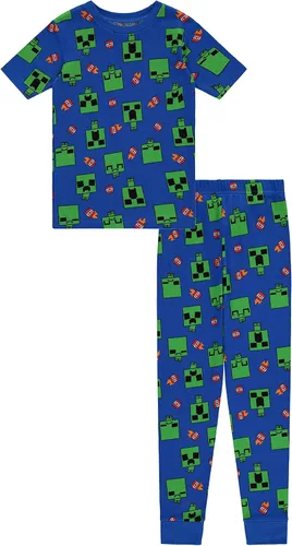 Miniatura 3 de Minecraft Mojang - Conjunto de pijama de manga corta para niños, 4 piezas, pijama de enredadera