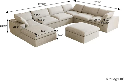 Miniatura 2 de Sofá seccional modular Cloud, sofá de gran tamaño de 8 plazas, sofás convertibles en forma de U de 160.6" con otomano de almacenamiento para sala