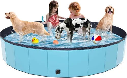 Miniatura 8 de YSJILIDE Piscina plegable para perros, piscina portátil de PVC para mascotas, baño plegable de plástico para perros y niños grandes, medianos y Azul