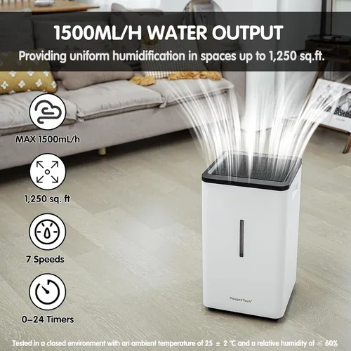 Miniatura 7 de YougetTech Humidificadores evaporativos Tanque de 6.5 L (1.8 galones) para toda la habitación humidificador sin niebla Humidificadores fríos