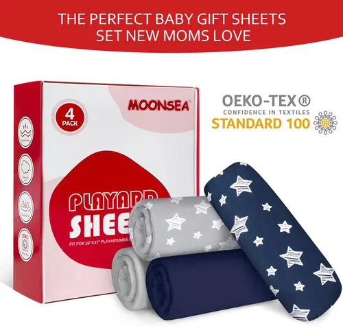 Miniatura 4 de Sábanas para Pack and Play para niños, paquete de 4 sábanas para minicuna, sábana ajustada elástica para Pack and Play y corralito, compatible