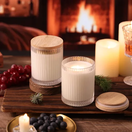 Miniatura 5 de Tarros de vela de vidrio transparente de 14 onzas para hacer velas, paquete de 6 frascos de vela vacíos a granel con tapas y accesorios de bambú