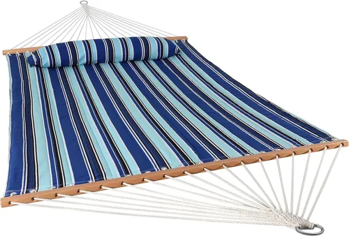 Miniatura 13 de Hamaca Sunnydaze acolchada, de tela doble, para 2 personas, Tradicional, Azul claro Azul y Verde