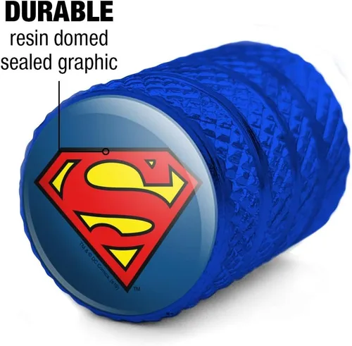 Miniatura 4 de Tapas de Vástago de Válvula de Llanta de Aluminio con Logo del Escudo Clásico de Superman Azul