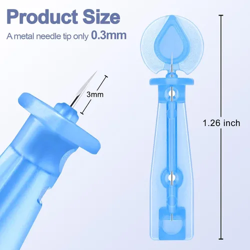 Miniatura 6 de 50 paquetes de agujas desechables para espinillas y 72 puntos adhesivos para espinillas, para acné de puntos blancos con boca cerrada (50 paquetes)