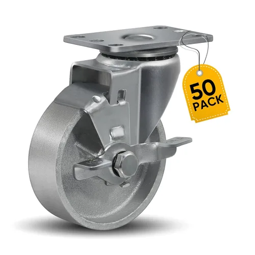 Miniatura 40 de S Ruedas industriales de 3 pulgadas, ruedas de bloqueo de hierro fundido semiacero, ruedas de placa con capacidad de 350 libras