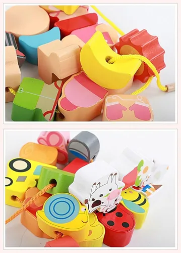 Miniatura 6 de Lacing Farm Toy Juego de bloques de madera, juguetes educativos tempranos, juegos de cuerda y cuentas de cordones para niños pequeños juego