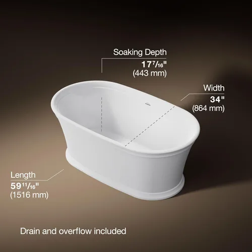 Miniatura 3 de KOHLER K-8332-0 Memoirs - Bañera independiente de 60 x 34 pulgadas, bañera de remojo independiente, desagüe ranurado y grifo central, color blanco