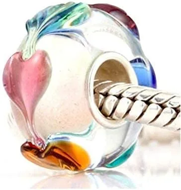 Miniatura 2 de Abalorios de cristal de Murano auténticos dijes de plata de ley 925 con núcleo de flor roja, corazón rosa, cuentas de vidrio blancas y amarillas