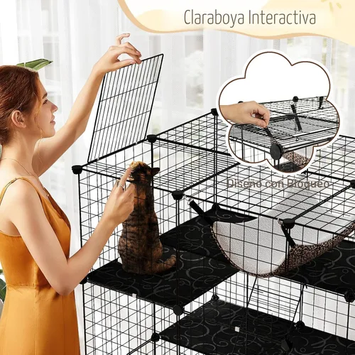 Miniatura 7 de Tangkula Jaula para Gatos de Interior, Recinto Grande para Gatos de 4 Niveles de 56" con Tragaluz, Hamaca, 3 Escaleras, Perrera de Alambre Metálico