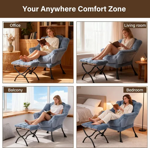 Miniatura 6 de Welnow - Silla perezosa con otomana, moderna silla de descanso con reposabrazos y bolsillo lateral, juego de sillón tapizado de ocio, sillón
