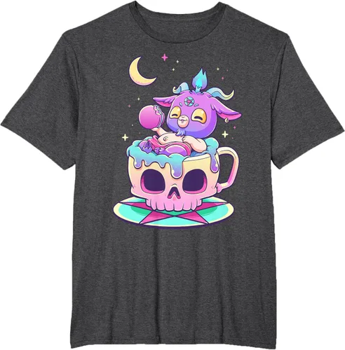 Miniatura 66 de Kawaii Pastel Goth Cute espeluznante Pentáculo Baphomet - Camiseta de cabra, Negro
