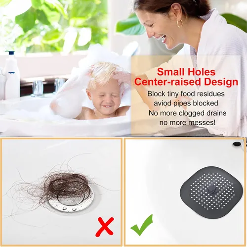 Miniatura 2 de Recolector de cabello cuadrado con ventosas para desagüe, tapón de silicona para ducha, fácil de instalar para baño, tina y cocina, 2