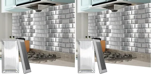 Miniatura 10 de Art3d 100 piezas de azulejos adhesivos para salpicadero, azulejos de metal texturizado 3D para pegar en la pared de metro para salpicaderos