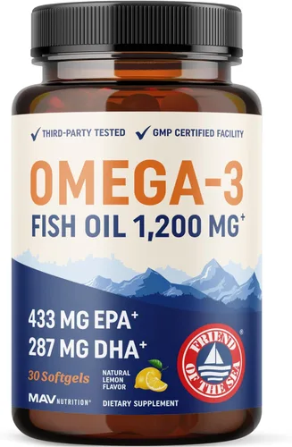 Aceite de pescado Omega 3 Triple Strength 1200 mg | EPA y DHA | Ácidos grasos omega-3 capturados en la naturaleza y de origen sostenible |