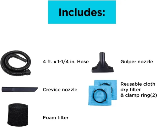 Miniatura 7 de BLACK+DECKER Aspiradora de Taller de 2.5 Galones, Aspiradora Húmeda y Seca de 3 HP Pico con Potente Succión, Portátil para Garaje, Automóvil y Uso