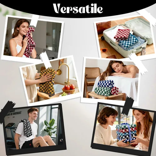Miniatura 7 de Jacquotha Juego de 6 toallas de mano a cuadros, toallas de baño y cocina de algodón para uso diario, 13 x 29 pulgadas, varios