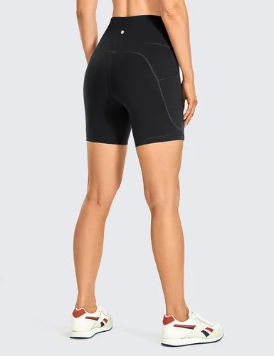 Miniatura 14 de CRZ YOGA Women's Brushed Naked Feeling Biker Shorts with Side Pockets 6'' - High Waist Matte Workout Yoga Gym Spandex