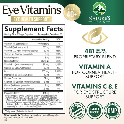 Miniatura 2 de Vitaminas para los ojos – Vitamina de salud ocular de 3 veces fuerza con luteína y zeaxantina – Visión Salud Macular y Ojos Secos Apoyo con Zinc