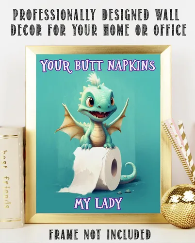 Miniatura 9 de Your Butt Napkins My Lady Adorable Baby Dragon Cartoon Holding a Roll of Toilet Paper - 11x14 Unframed Wall Art Print - Funny and Cute Bathroom