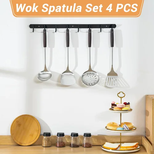 Miniatura 2 de FJNATINH Utensilios de cocina - Espátula, cucharón, cuchara espumadora, espátula ranurada - Juego de 4 utensilios de wok de acero inoxidable