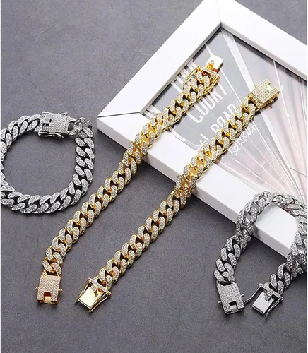 Miniatura 6 de Honsny Cadena de eslabones cubanos para hombres y mujeres de 0.512in, pulsera de eslabones cubanos helados para hombres, niños y niñas, collar