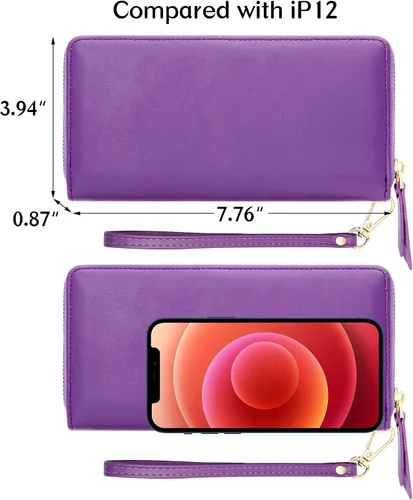 Miniatura 4 de GEEAD Billeteras para mujer, de piel sintética, de gran capacidad, para tarjetas de crédito, cartera de mano, Violeta oscuro, De moda