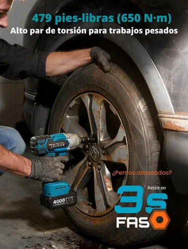 Miniatura 2 de Seesii - Llave de impacto inalámbrica de 1/2 pulgada, alta torsión de 479 pies-libra (650Nm), pistola de impacto sin escobillas, 2500RPM con batería