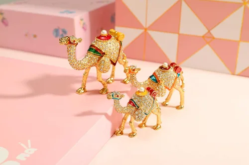Miniatura 4 de Furuida Una familia de tres camellos de oro esmaltado Joyero Joyero con bisagras de animales clásicos Adornos de lujo regalo para la decoración