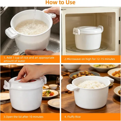 Miniatura 8 de Angoily - Arrocera para microondas: vaporizador de arroz portátil para microondas para verduras, utensilios de cocina para pasta para microondas