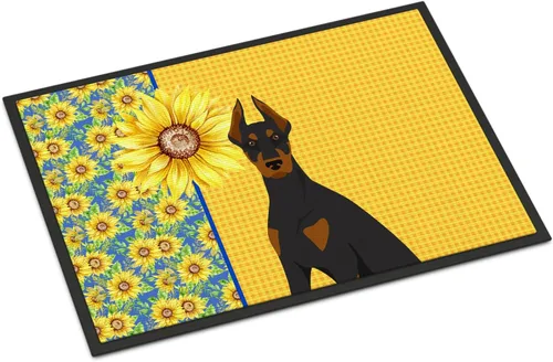 Miniatura 246 de Caroline's Treasures WDK5313MAT Airedale Terrier - Tapete para puerta delantera de 18 x 27 pulgadas, diseño de girasoles de verano, para entrada