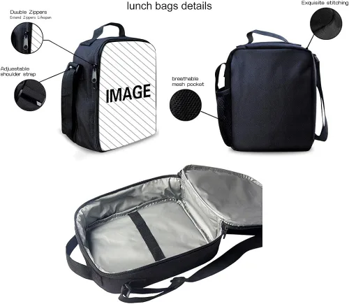 Miniatura 4 de HUGS IDEA Juego de 3 bolsas escolares con aislamiento térmico para el almuerzo, estuche para lápices