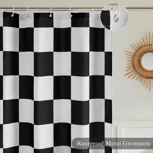Miniatura 3 de Ohocut Cortina de ducha a cuadros, cortinas de ducha en blanco y negro para baño, bonita cortina de ducha retro de tablero de ajedrez, estética