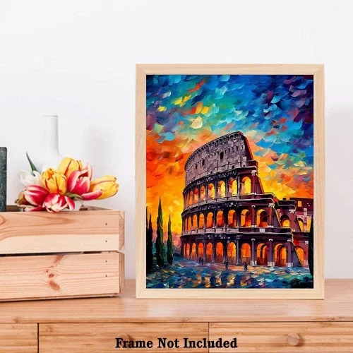 Miniatura 7 de Bestbuddy Pet 8 x 10 sin marco noche estrellada Roma, Coliseo, gladiador, hito histórico, Italia, gira mundial, pintura al óleo familiar, póster