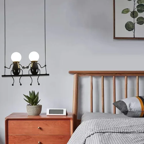 Miniatura 4 de Iluminación colgante LED creativa, moderna, doble para personas pequeñas, lámpara colgante de techo, luces colgantes ajustables para dormitorio