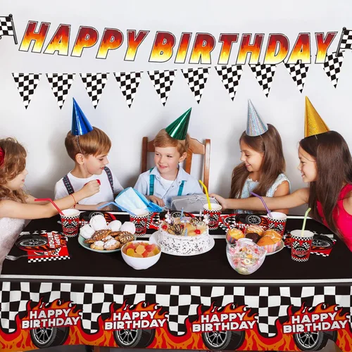 Miniatura 6 de Kit de decoración de cumpleaños para automóvil: suministros de fiesta temática de automóvil para 25 personas – Incluye platos de cena y postre