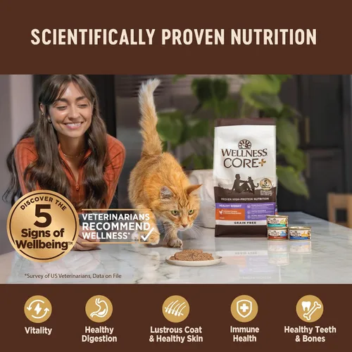 Miniatura 4 de Wellness CORE+ Alimento húmedo en paté de peso saludable para gatos adultos, natural, rico en proteínas, sin granos, 2.8 onzas, paquete de 12
