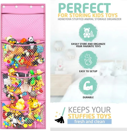 Miniatura 8 de Honeyera Almacenamiento para Animales de Peluche - Organizador sobre Puerta para Muñecos, Accesorios para Bebés y Juguetes de Felpa/Fácil Rosa