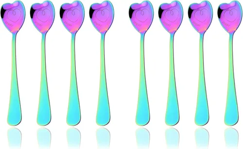Miniatura 11 de JASHII 8 cucharaditas de acero inoxidable con forma de corazón negro brillante, cucharas de café de postre, cuchara de amor, cuchara mezcladora