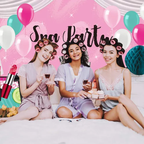 Miniatura 6 de Frienda Decoraciones para fiestas de spa, 71 x 43 pulgadas, telón de fondo rosa dulce de princesa, maquillaje de princesa, fondo de fotografía