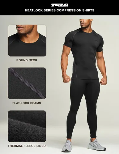 Miniatura 4 de TSLA Camisas térmicas de compresión de manga corta para hombre, camiseta deportiva atlética, camiseta de invierno para correr