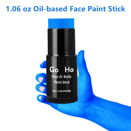 Miniatura 5 de Go Ho Barra de Pintura Facial Azul Mezclable en Crema (29.99 g), Pintura Corporal y Facial Azul Real de Cobertura Total para Adultos, Niños, Palo