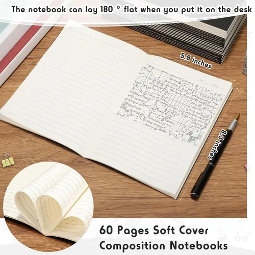 Miniatura 3 de Handepo 100 paquete de cuadernos de composición A5/A6 con líneas rayadas, cuadernos de composición de cartón Kraft a granel con cubierta suave