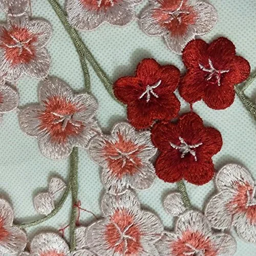 Miniatura 5 de 1 juego de tela de encaje floral de flor de ciruelo grande, apliques de encaje con motivos de encaje Venise en relieve para coser (color A)