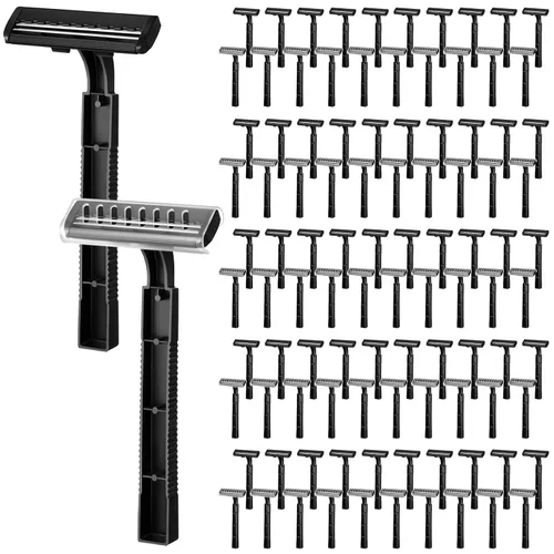 Jutom 100 maquinillas de afeitar desechables a granel de doble hoja de afeitar con tapa de seguridad, de acero inoxidable, portátil, para hotel,